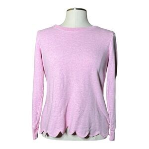 Talbots Pink Scalloped Hem Crewneck Cotton Pullover